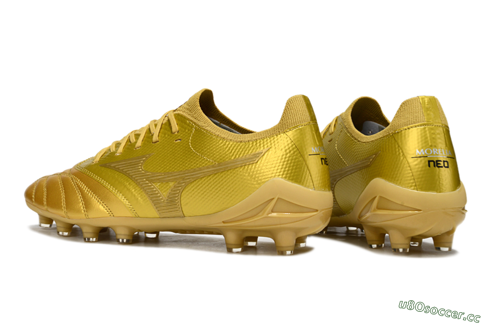 Men's Mizuno Morelia Neo 4 FG Firm Ground Low-Tops Football Boots - Gold/Metallic Gold/Shiny Gold 4