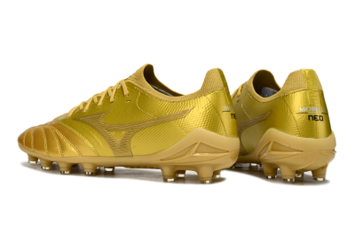 Men's Mizuno Morelia Neo 4 FG Firm Ground Low-Tops Football Boots - Gold/Metallic Gold/Shiny Gold