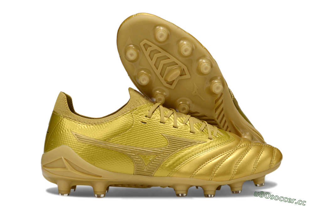 Men's Mizuno Morelia Neo 4 FG Firm Ground Low-Tops Football Boots - Gold/Metallic Gold/Shiny Gold 2