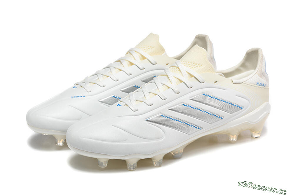 Men's Adidas Copa Pure 2 FG Firm Ground Low-Tops Football Boots - White/Light Gray/Blue 5