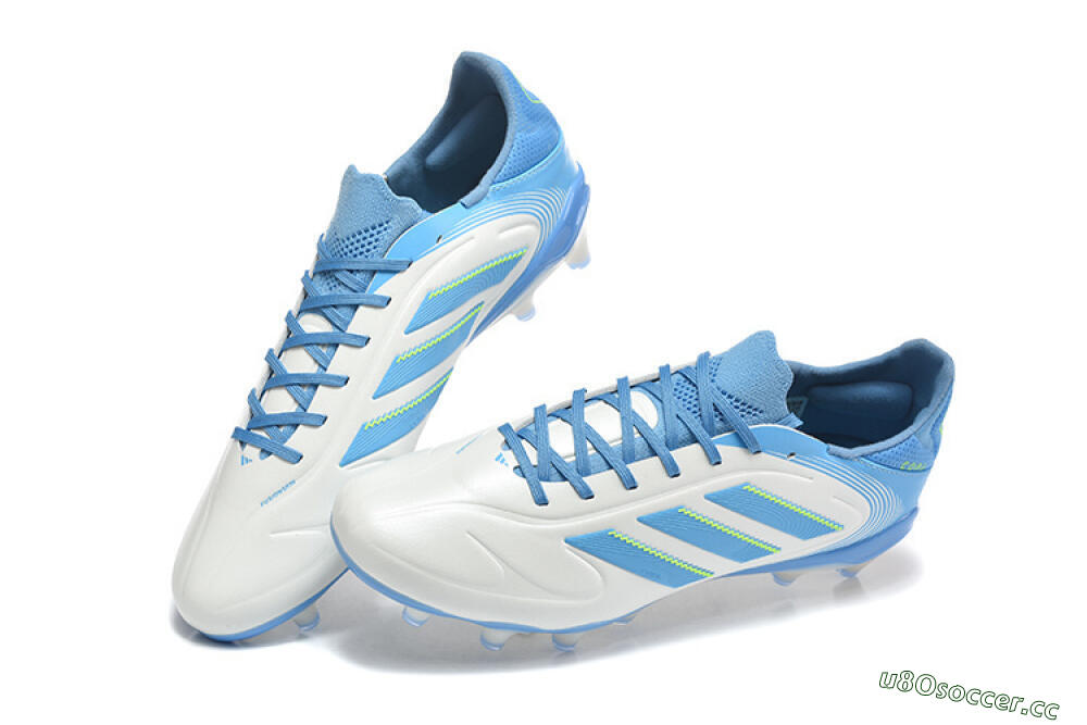 Men's Adidas Copa Pure 2 FG Firm Ground Low-Tops Football Boots - White/Sky Blue/Neon Green 6