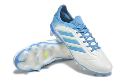 Men's Adidas Copa Pure 2 FG Firm Ground Low-Tops Football Boots - White/Sky Blue/Neon Green