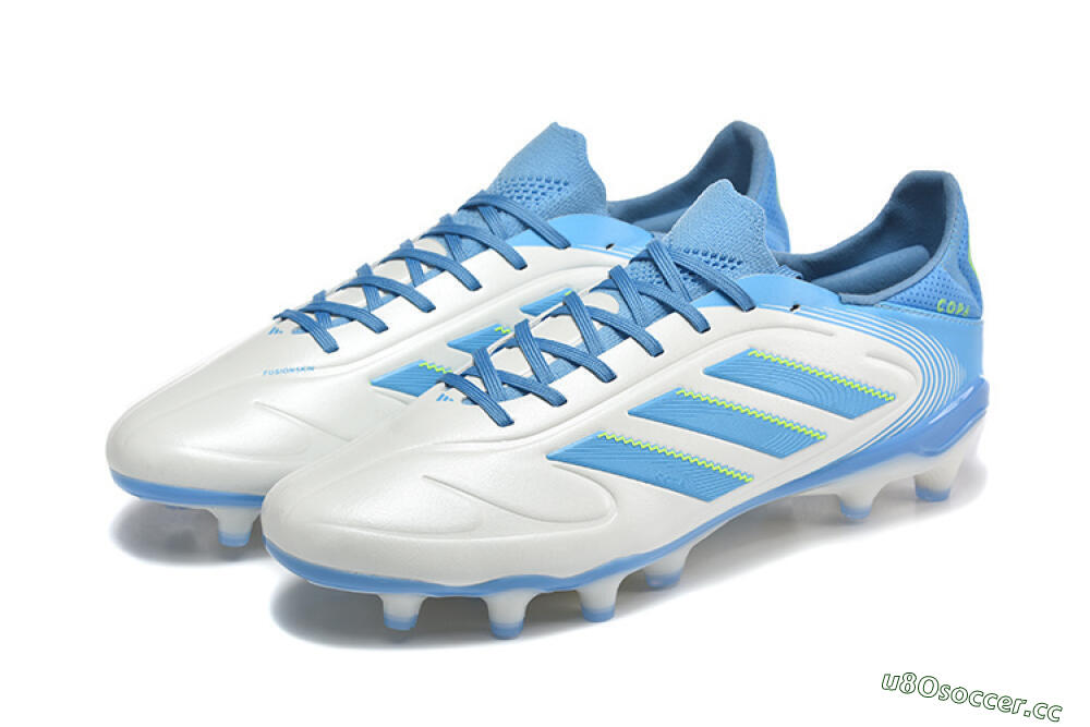Men's Adidas Copa Pure 2 FG Firm Ground Low-Tops Football Boots - White/Sky Blue/Neon Green 5