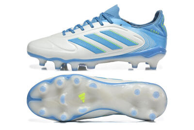 Men's Adidas Copa Pure 2 FG Firm Ground Low-Tops Football Boots - White/Sky Blue/Neon Green