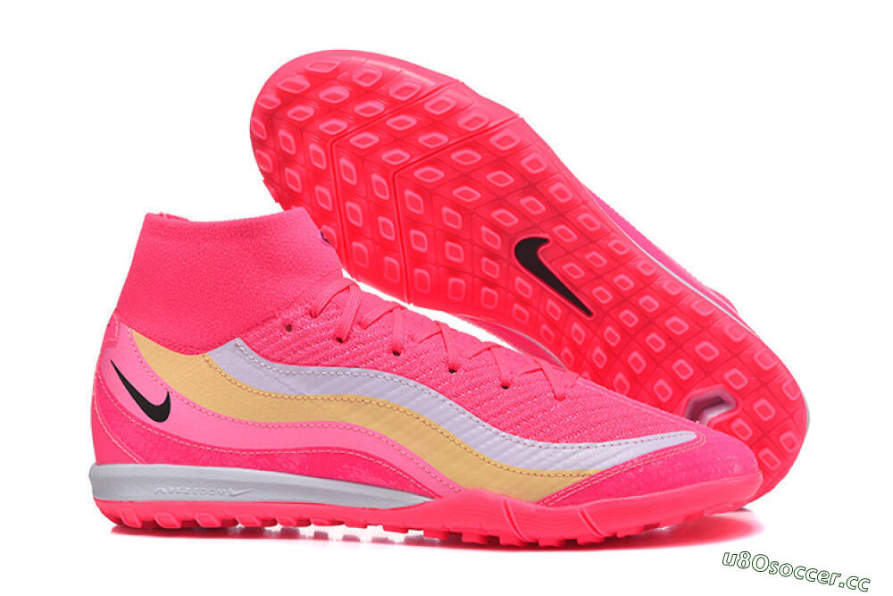 Men's Nike Air Zoom Mercurial Superfly 10 Elite TF Artificial Turf High-Tops Football Shoes - Pink/Electric Pink/Lemon Yellow 2
