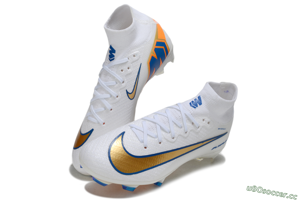 Unisex Nike Air Zoom Mercurial Superfly 10 Elite FG Firm Ground High-Tops Football Boots - White/Metallic Gold/Blue 3