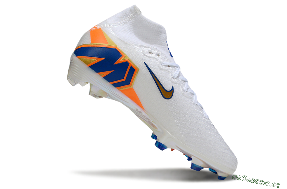 Unisex Nike Air Zoom Mercurial Superfly 10 Elite FG Firm Ground High-Tops Football Boots - White/Metallic Gold/Blue 4