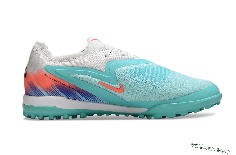 Unisex Nike Phantom 6 Low Elite TF Artificial Turf Low-Tops Football Shoes - Aqua/Bright Aqua/Coral Pink 7