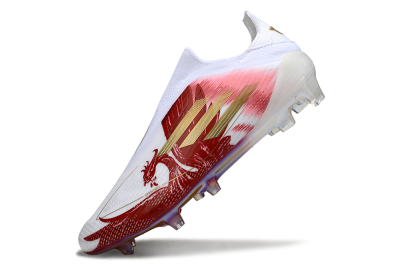 Men's Adidas F50 Elite Laceless FG Firm Ground Low-Tops Football Boots - White/Crimson Red/Golden Yellow