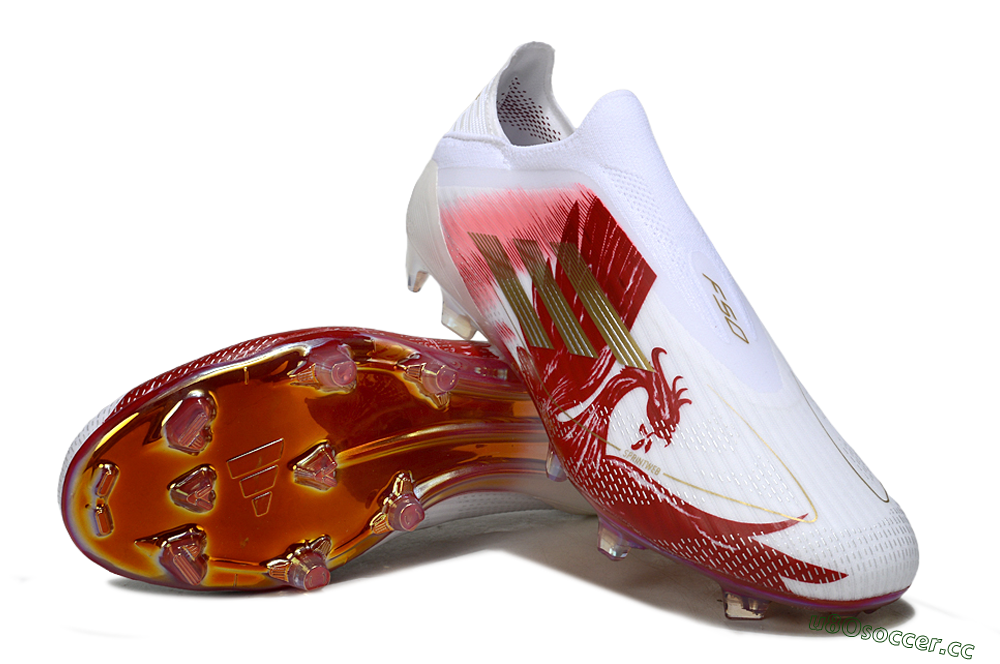 Men's Adidas F50 Elite Laceless FG Firm Ground Low-Tops Football Boots - White/Crimson Red/Golden Yellow 3