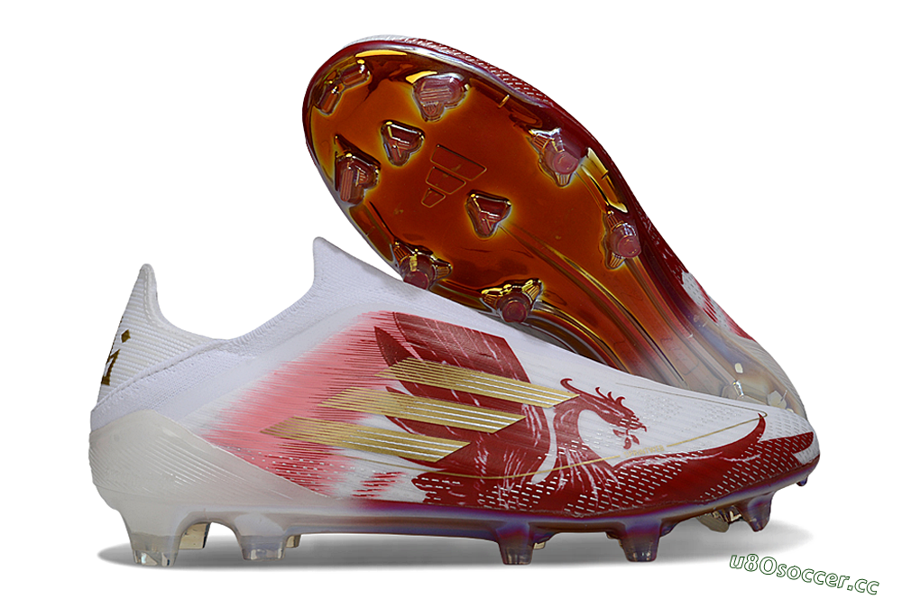 Men's Adidas F50 Elite Laceless FG Firm Ground Low-Tops Football Boots - White/Crimson Red/Golden Yellow 2