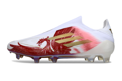 Men's Adidas F50 Elite Laceless FG Firm Ground Low-Tops Football Boots - White/Crimson Red/Golden Yellow
