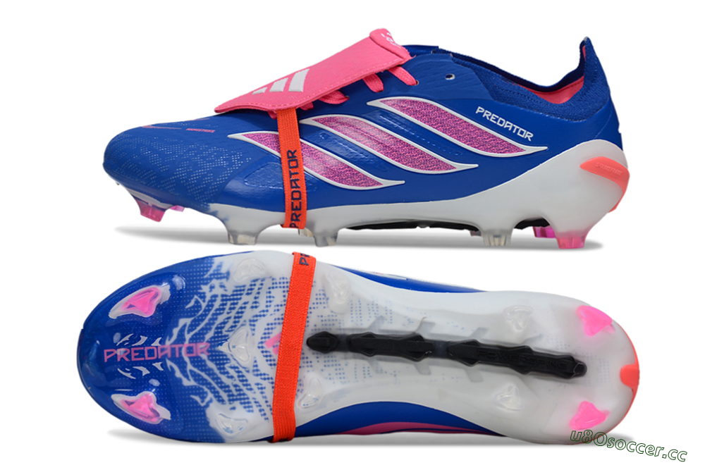Men's Adidas Predator 26 Elite Fold-Over Tongue FG Firm Ground Low-Tops Football Boots - Blue/Electric Pink/Cerulean 1