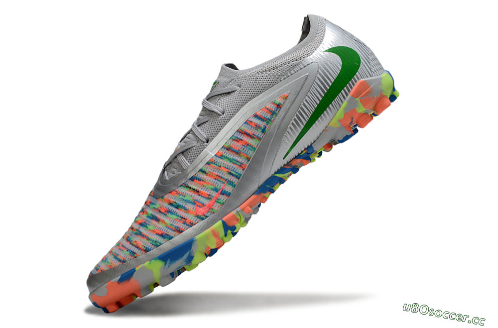 Unisex Nike Phantom 6 Low Elite TF Artificial Turf Low-Tops Football Shoes - Gray/Neon Orange/Electric Blue 5