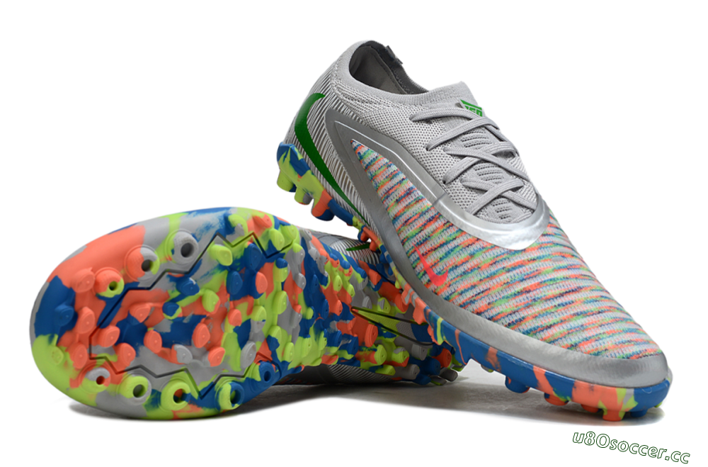 Unisex Nike Phantom 6 Low Elite TF Artificial Turf Low-Tops Football Shoes - Gray/Neon Orange/Electric Blue 1