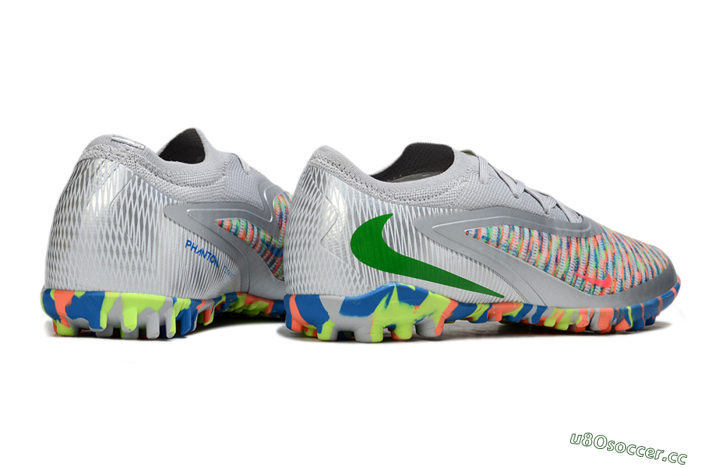 Unisex Nike Phantom 6 Low Elite TF Artificial Turf Low-Tops Football Shoes - Gray/Neon Orange/Electric Blue 6