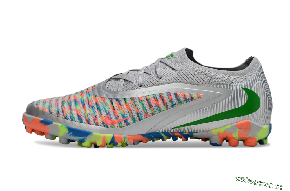 Unisex Nike Phantom 6 Low Elite TF Artificial Turf Low-Tops Football Shoes - Gray/Neon Orange/Electric Blue 0