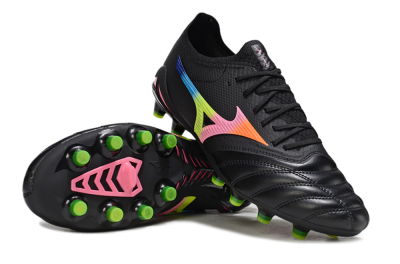 Men's Mizuno Morelia Neo 4 FG Firm Ground Low-Tops Football Boots - Black/Neon Green/Hot Pink