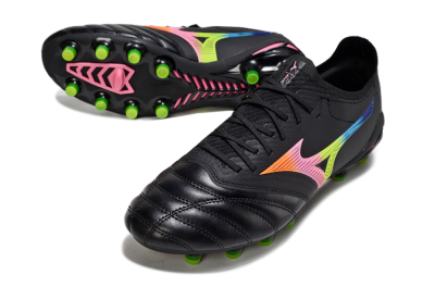 Men's Mizuno Morelia Neo 4 FG Firm Ground Low-Tops Football Boots - Black/Neon Green/Hot Pink