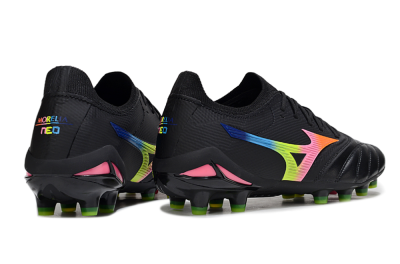 Men's Mizuno Morelia Neo 4 FG Firm Ground Low-Tops Football Boots - Black/Neon Green/Hot Pink