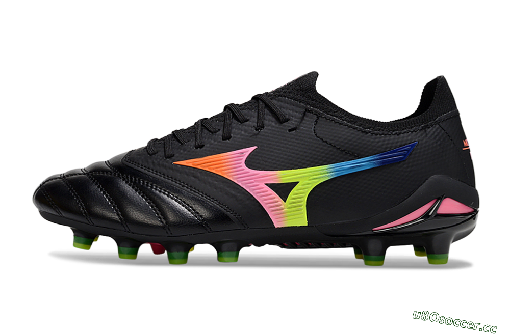 Men's Mizuno Morelia Neo 4 FG Firm Ground Low-Tops Football Boots - Black/Neon Green/Hot Pink 0