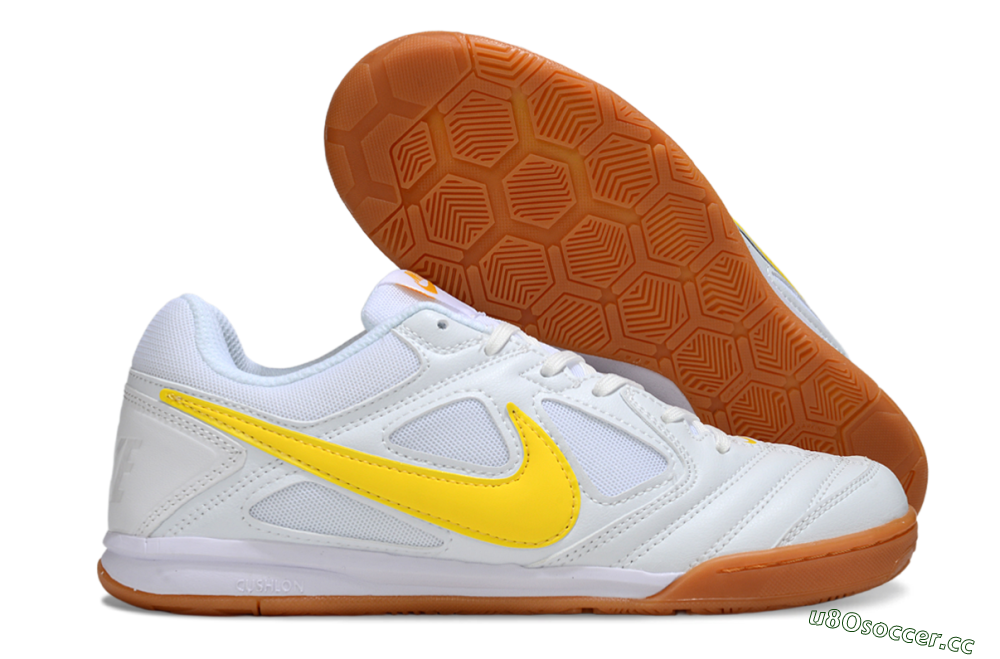Men's Supreme x Nike SB Gato IC Indoor & Futsal Low-Tops Football Shoes - White/Solar Yellow/Copper Brown 2