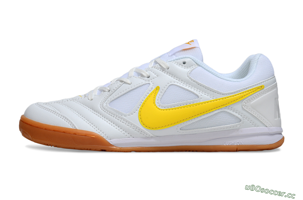 Men's Supreme x Nike SB Gato IC Indoor & Futsal Low-Tops Football Shoes - White/Solar Yellow/Copper Brown 0