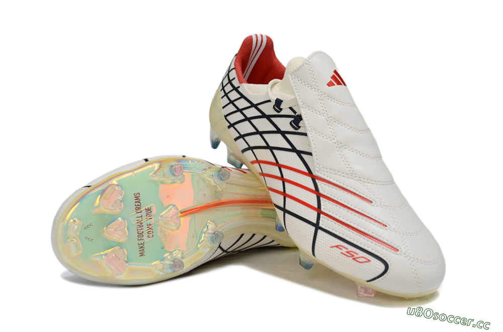 Men's Adidas F50 Elite FG Firm Ground Low-Tops Football Boots - Cream/Fiery Red/Deep Black 3