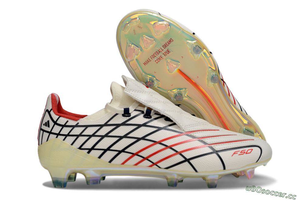 Men's Adidas F50 Elite FG Firm Ground Low-Tops Football Boots - Cream/Fiery Red/Deep Black 2
