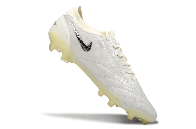 Men's Nike Tiempo Legend 10 Elite FG Firm Ground Low-Tops Football Boots - White/Ivory/Metallic Silver