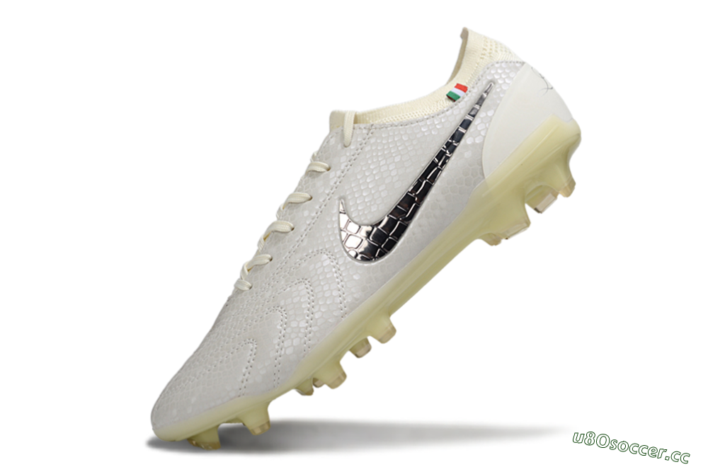 Men's Nike Tiempo Legend 10 Elite FG Firm Ground Low-Tops Football Boots - White/Ivory/Metallic Silver 5