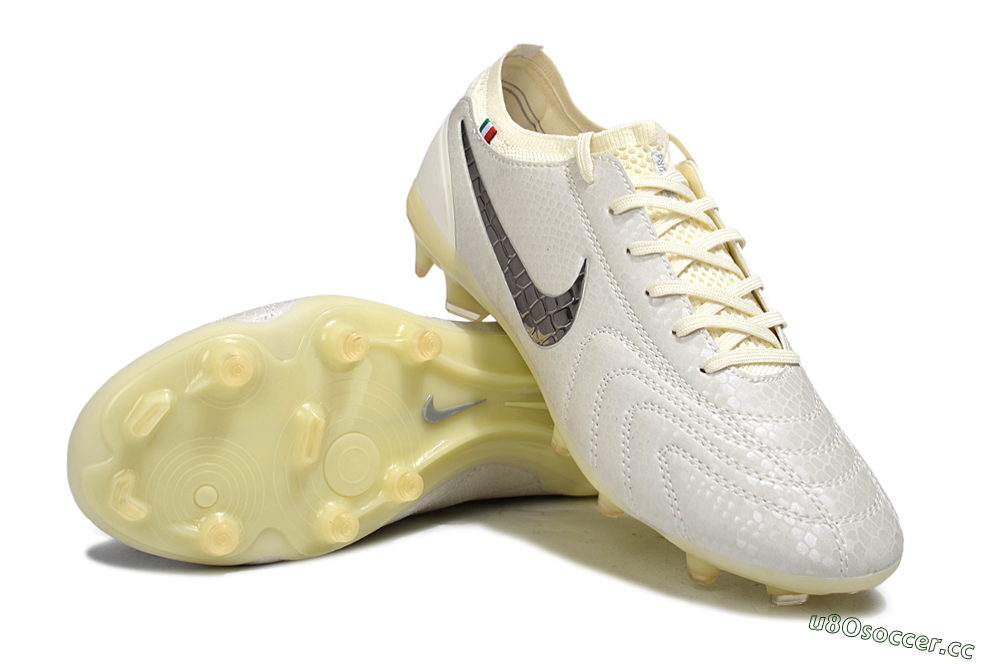 Men's Nike Tiempo Legend 10 Elite FG Firm Ground Low-Tops Football Boots - White/Ivory/Metallic Silver 3