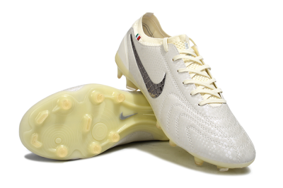Men's Nike Tiempo Legend 10 Elite FG Firm Ground Low-Tops Football Boots - White/Ivory/Metallic Silver