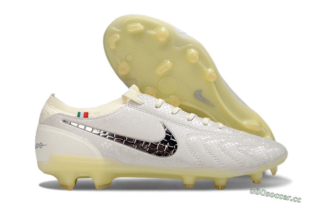 Men's Nike Tiempo Legend 10 Elite FG Firm Ground Low-Tops Football Boots - White/Ivory/Metallic Silver 2