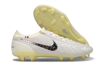 Men's Nike Tiempo Legend 10 Elite FG Firm Ground Low-Tops Football Boots - White/Ivory/Metallic Silver