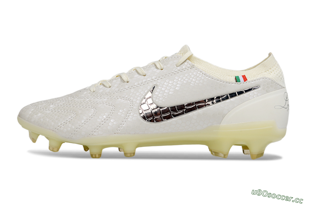 Men's Nike Tiempo Legend 10 Elite FG Firm Ground Low-Tops Football Boots - White/Ivory/Metallic Silver 0