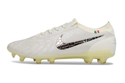 Men's Nike Tiempo Legend 10 Elite FG Firm Ground Low-Tops Football Boots - White/Ivory/Metallic Silver