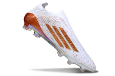 Men's Adidas F50 Pro Laceless FG Firm Ground Low-Tops Football Boots - White/Amber Glow/Rose Gold