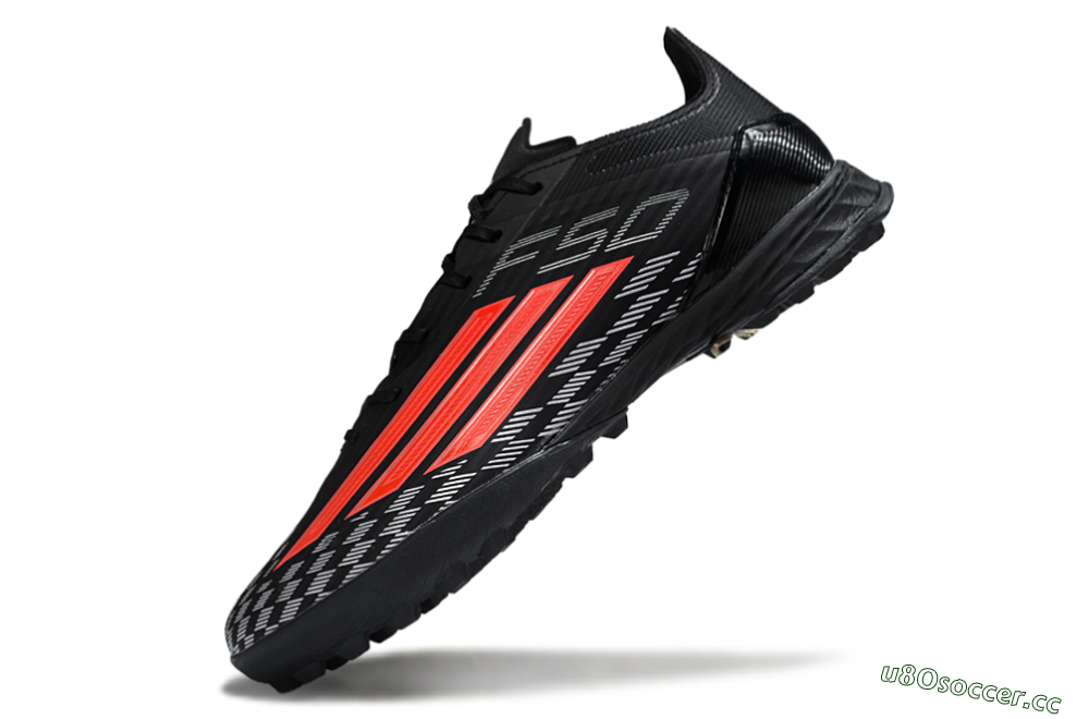 Men's Adidas F50 Pro TF Artificial Turf Low-Tops Football Shoes - Black/Fiery Red/Steel Grey 5