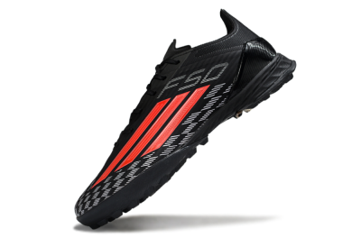 Men's Adidas F50 Pro TF Artificial Turf Low-Tops Football Shoes - Black/Fiery Red/Steel Grey