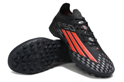 Men's Adidas F50 Pro TF Artificial Turf Low-Tops Football Shoes - Black/Fiery Red/Steel Grey
