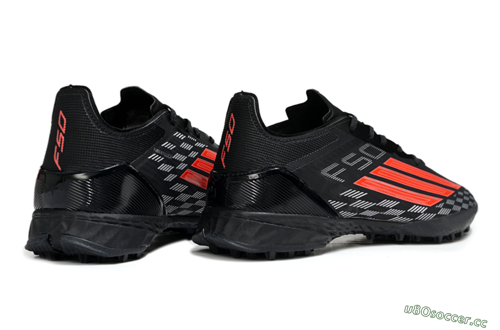 Men's Adidas F50 Pro TF Artificial Turf Low-Tops Football Shoes - Black/Fiery Red/Steel Grey 6