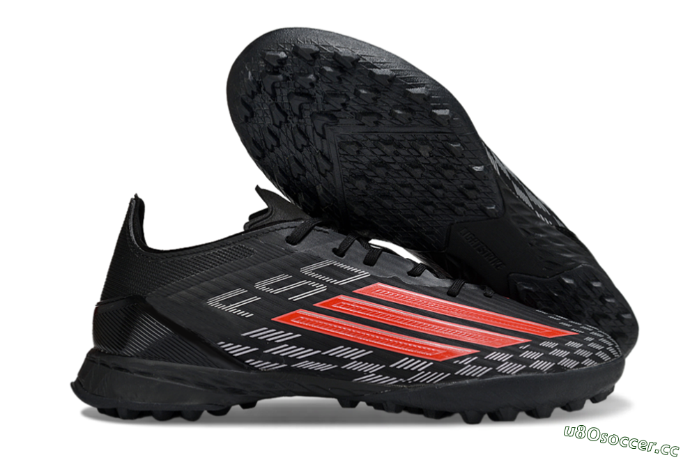 Men's Adidas F50 Pro TF Artificial Turf Low-Tops Football Shoes - Black/Fiery Red/Steel Grey 2