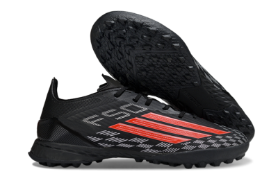 Men's Adidas F50 Pro TF Artificial Turf Low-Tops Football Shoes - Black/Fiery Red/Steel Grey