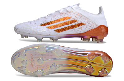 Men's Adidas F50 Pro FG Firm Ground Low-Tops Football Boots - White/Pearl White/Flame Orange