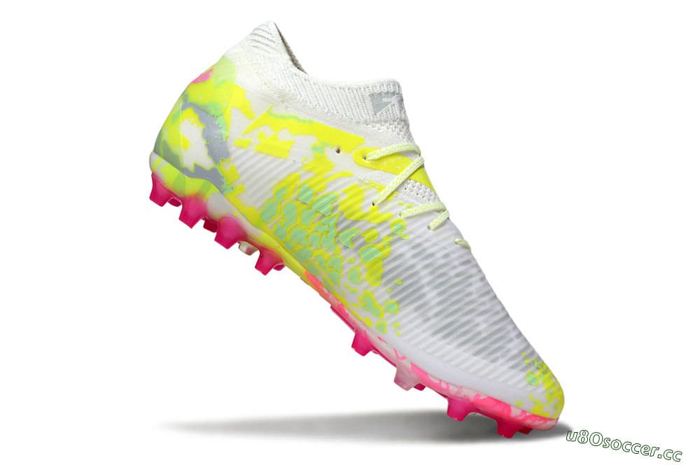 Men's Puma Future 8 Ultimate MG Multi Ground Low-Tops Football Boots - White/Neon Yellow/Pink Sparkle 4