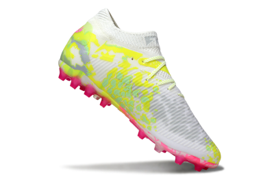 Men's Puma Future 8 Ultimate MG Multi Ground Low-Tops Football Boots - White/Neon Yellow/Pink Sparkle