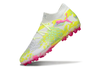 Men's Puma Future 8 Ultimate MG Multi Ground Low-Tops Football Boots - White/Neon Yellow/Pink Sparkle