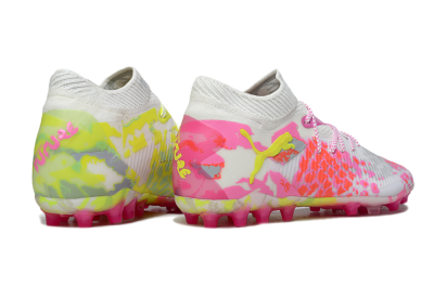 Men's Puma Future 8 Ultimate MG Multi Ground Low-Tops Football Boots - White/Neon Yellow/Pink Sparkle