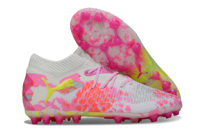Men's Puma Future 8 Ultimate MG Multi Ground Low-Tops Football Boots - White/Neon Yellow/Pink Sparkle